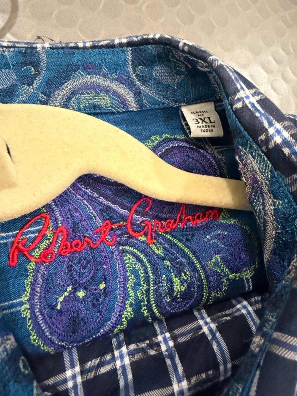 Robert Graham Navy and White Plaid Shirt with Light Blue Accents